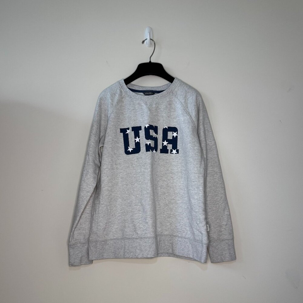 NWOT Eddie Bauer Gray Crew Neck USA Sweatshirt Size S